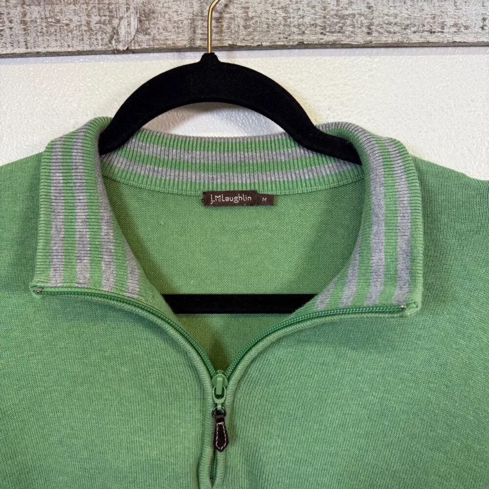 J. McLaughlin Men’s Green Quarter Zip Pullover Sweater Medium Cotton Preppy